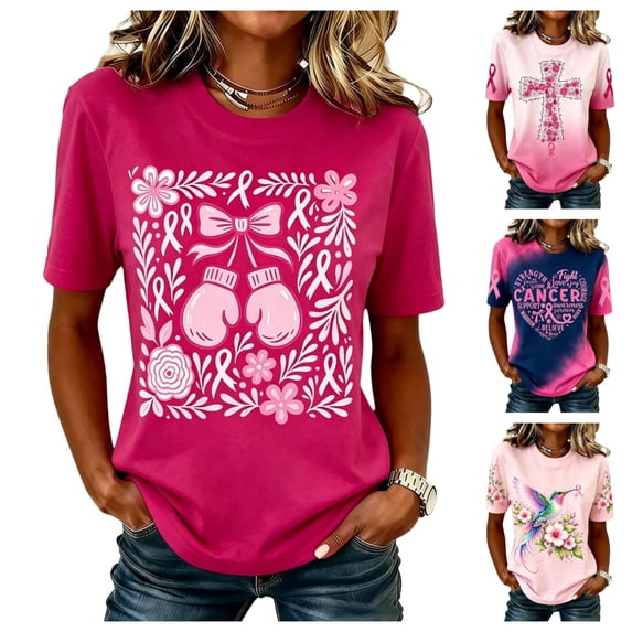 Urbanix Women's Breast Cancer Awareness Shirts In Octobe We Wear Pink Ribbon Print Survivor T-Shirts Fashion Comfortable Short Sleeve Crew Neck Pullover Hot Pink M