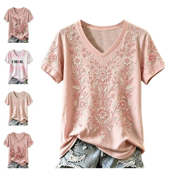 Urbanix Women's Breast Cancer Awareness Shirts In Octobe We Wear Pink Ribbon Wings Print Survivor T Shirts Funky Breathable Short Sleeve V Neck Blouse Pink M