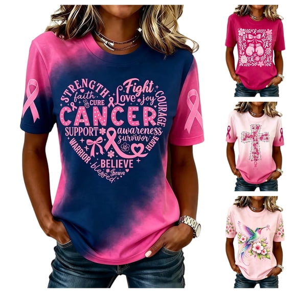 Urbanix Womens Breast Cancer Awareness Shirts In Octobe We Wear Pink Ribbon Wings Print Survivor T-Shirts Funky Soft Short Sleeve Crew Neck Top Royal Blue S