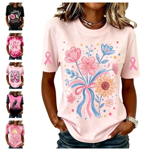 Urbanix Womens Breast Cancer Shirts In Octobe We Wear Hummingbird Graphic Survivor T Shirt Stylish Breathable Short Sleeve Crew Neck Tops Pink L