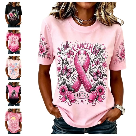 Urbanix Womens Breast Cancer Shirts In Octobe We Wear Pink Ribbon Graphic Survivor T Shirts Trendy Breathable Short Sleeve Crew Neck Top Light pink L