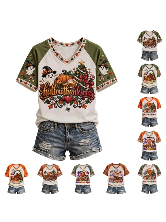 Womens I'm Ready for the Ber Months Shirt Stylish Casual Short Sleeve V-Neck T Shirts Lightweight Autumn Themed Print Tops