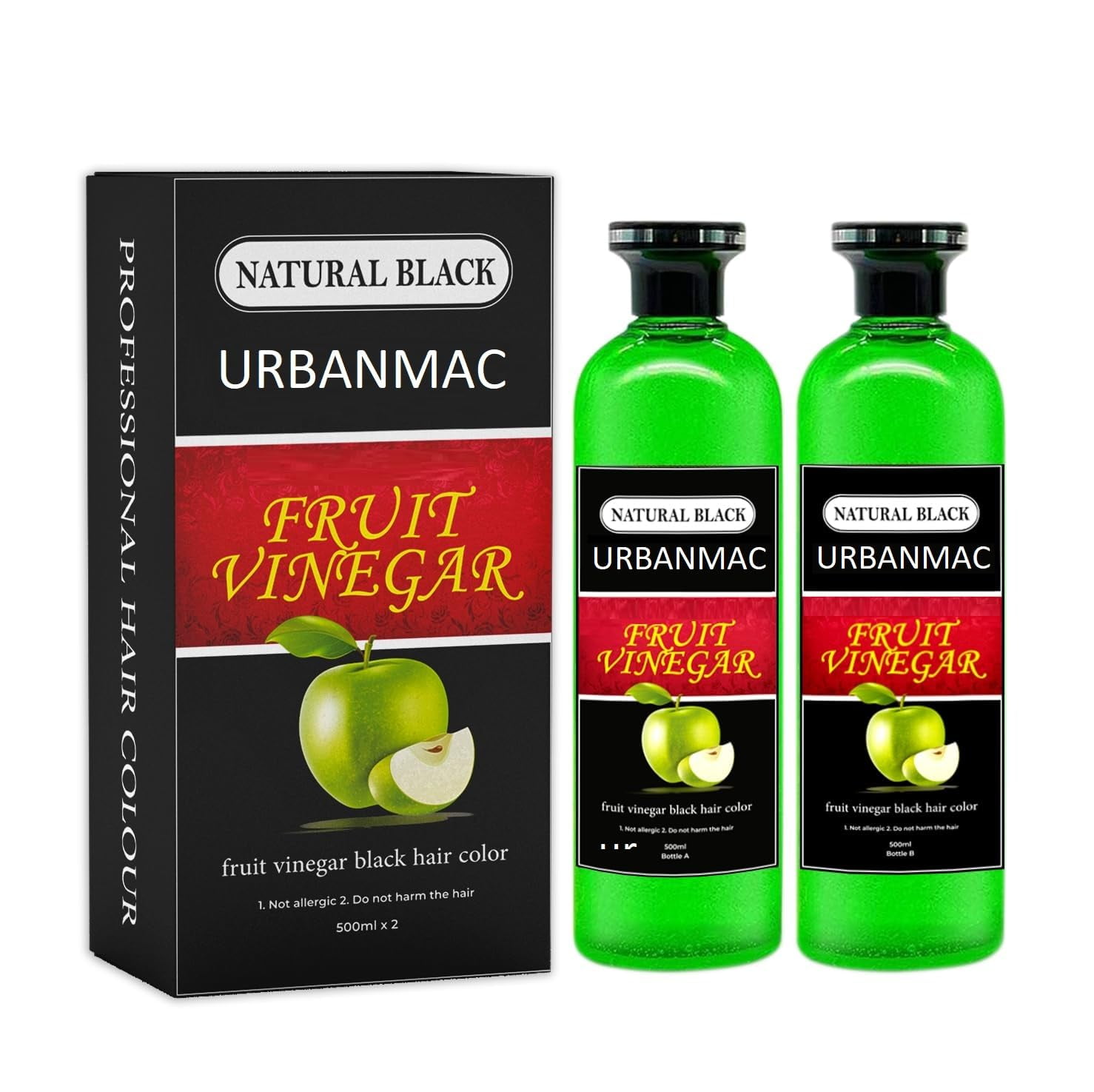 Urbanmac Fruit Vinegar Black Gel Color Professions Hair Colour, 500Mlx2
