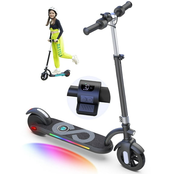 MIHOVER Electric Scooter for Kids,Ride on Toys 180W Motor 10mph Speed Electric Scooter with Adjustable Handlebar and LED Lights - Silvery