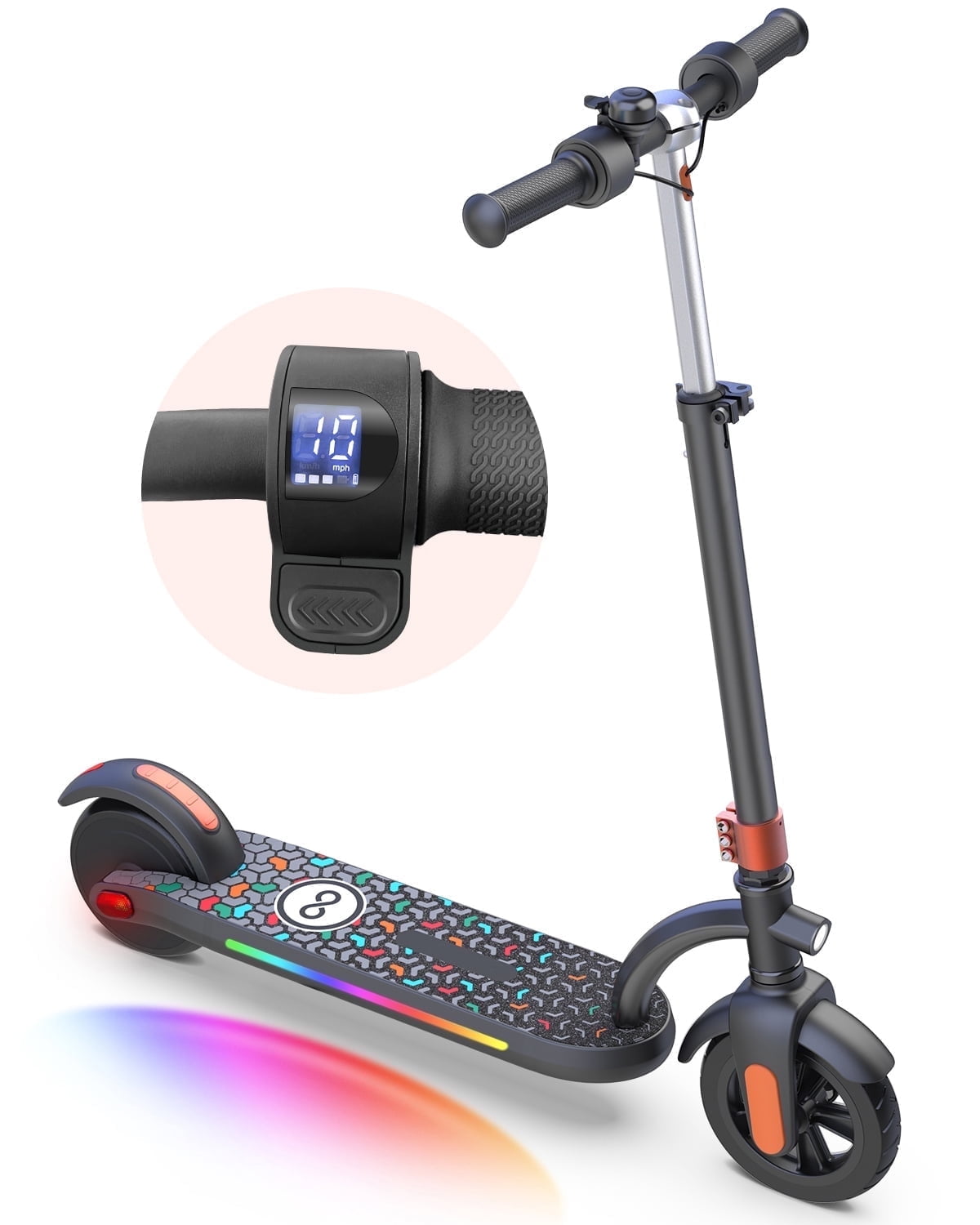 URBANMAX Electric Scooter for Kids, 200W Motor 10mph Speed Electric Scooter with Adjustable Handlebar and LED Lights - Orange