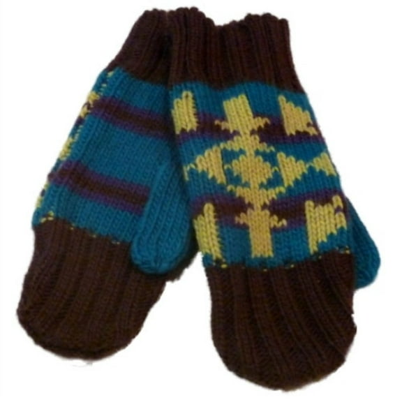 Urbanology Womens Brown Blue & Green Patterned Knit Mittens Winter Wear