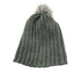 thumbnail image 1 of Urbanology Womens Chunky Gray Knit Beanie Winter Hat with Faux Fur Pom Pom, 1 of 1