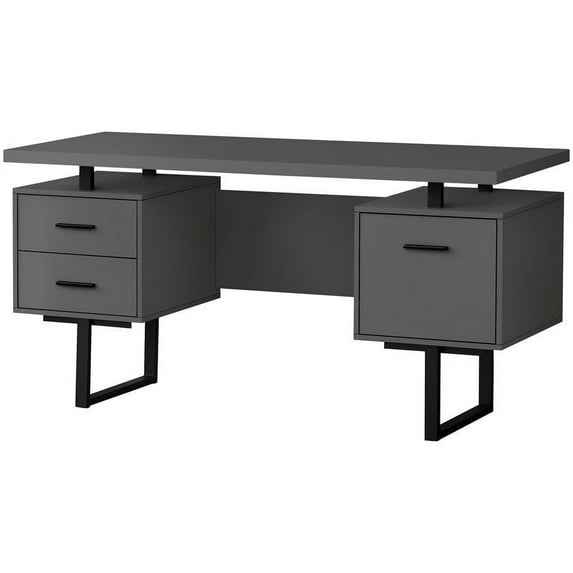 Urbanpro Contemporary Revesible Wooden Floating Computer Desk in Gray and Black