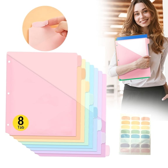 Urbanw 8 Count Dividers with Pockets, Binder Dividers for 3 Ring Binder Organizer, Binder Divider with Tabs for School Office and Home Organization 8Pcs