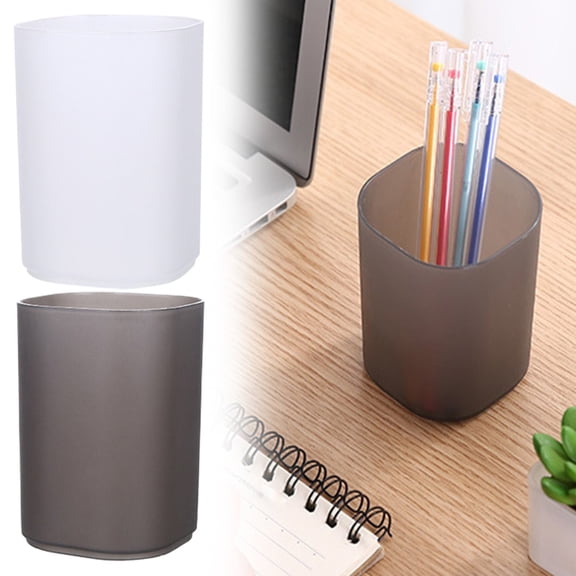 Urbanw Desktop Transparent Frosted Pen Holder, Simple Multifunctional Storage Box Tube for Stud ent Stationery and Office Organization White 1Pcs