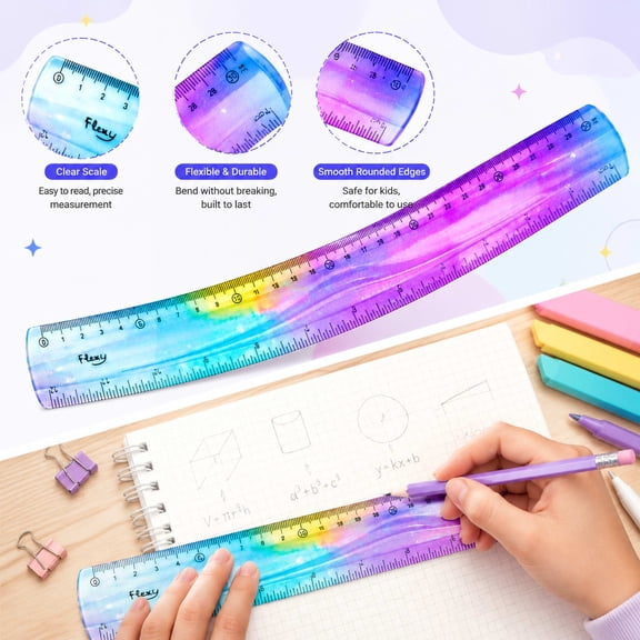 Urbanw Flexible Ruler, 12 Inch Bendable Rulers for Ki ds, Soft Plastic Rulers with Dual-Sided cm/inch Scale, Gradient Color Flex Ruler for Sch ool, Home, Office Light blue