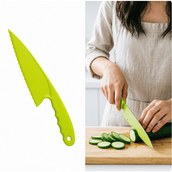 Urbanw Plastic Knives, Lettuce Knife, Nylon Knife, Safety Cooking Chef Knives for Fruit Lettuce Vegetable Salad Bread Green 1Pcs