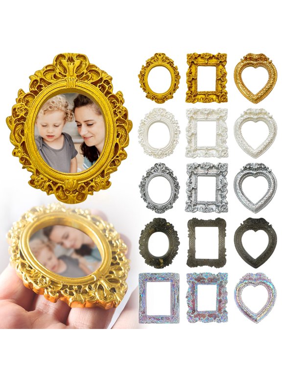Resin Picture Frames, Small Antique Miniature Rectangle Wall Hanging Frames, Vintage Photo Holder for DIY Jewelry Display, Mobile Photos, Artwork, Party and Home Decor