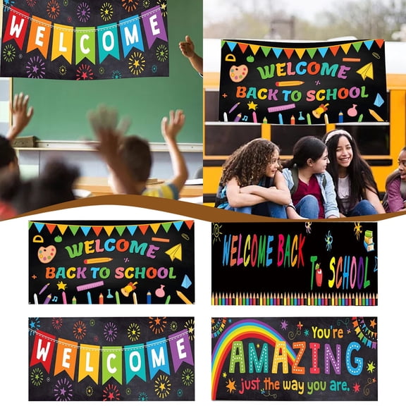 Urbanw Welcome Back to Sch ool Bulletin Board Decorations, Chalkboard Welcome Back to Sch ool Bulletin Board Posters, First Day of Sch ool Theme Classroom Bulletin Board Border Set 1Pcs