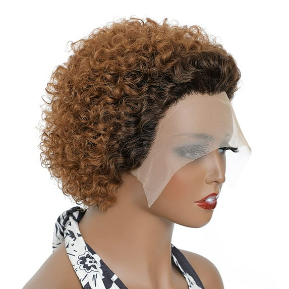 Urbeauty Pixie Curly Lace Front Wigs Human Hair for Women Brazilian Short Human Hair Wigs Ombre Brown Lace Wig 150% Density Pre plucked