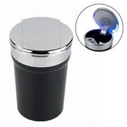 Urbest Car 2-in-1 Bucket Smokeless Ashtray Trash Can with Blue LED Light Mini Detachable Stainless Steel Bin for Most Auto Cup Holder