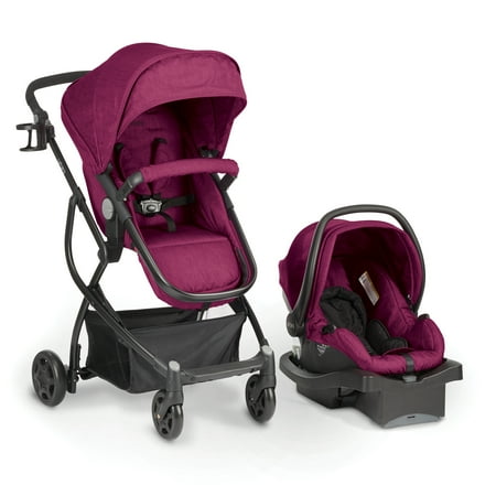 Urbini Omni Plus Travel System Stroller with Rear-Facing Infant Car Seat, Raspberry