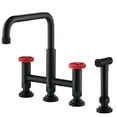thumbnail image 1 of Urbix Industrial Bridge Kitchen Faucet with Side Sprayer in Matte Black/Red, 1 of 12