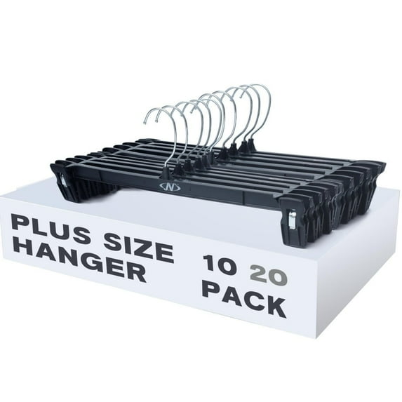 Urby 15 inch Non Slip Plastic Black Hangers with Clips, Design for Skirt,Shorts,Trouser, Jeans, 10PK