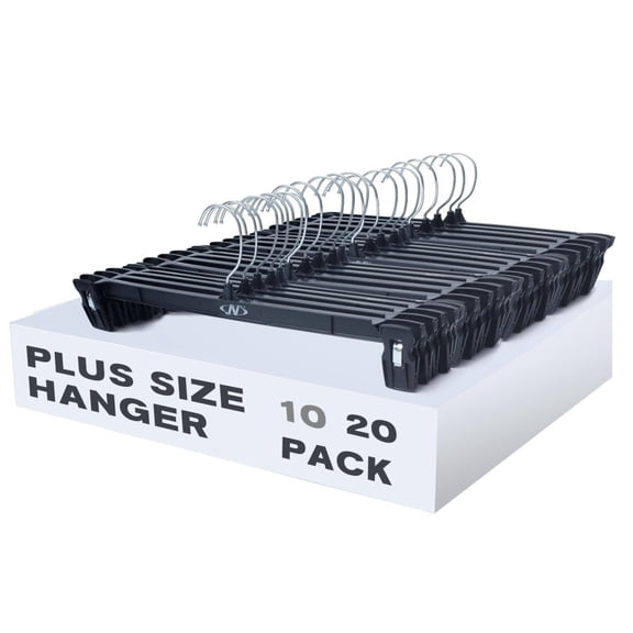 Urby 15 inch Non Slip Plastic Black Hangers with Clips, Design for Skirt,Shorts,Trouser, Jeans, 20PK
