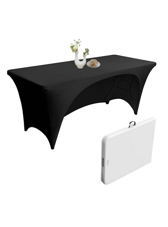 Urby 1pcs Black Open Back Tablecloth Cover for 6ft Folding Table for Events