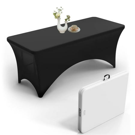 Urby 1pcs Black Spandex Tablecloth Cover for 6ft Folding Table for Party and Events