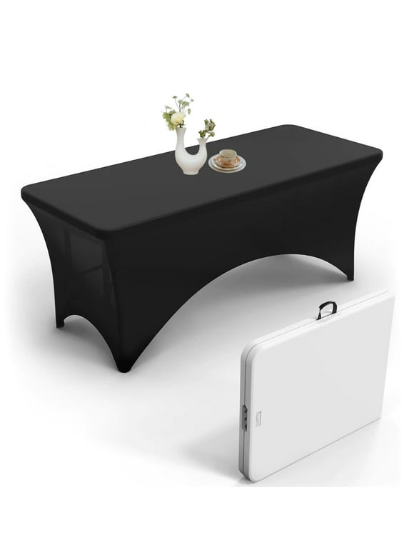 Urby 1pcs Black Tablecloth Cover for 6ft Folding Table for Party and Events