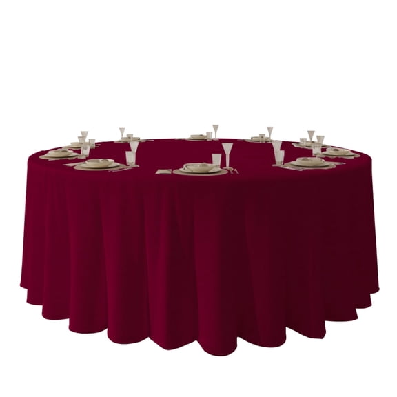 Urby 1pcs Burgundy Round Tablecloth Linen for Dining, Party and Events,120inch