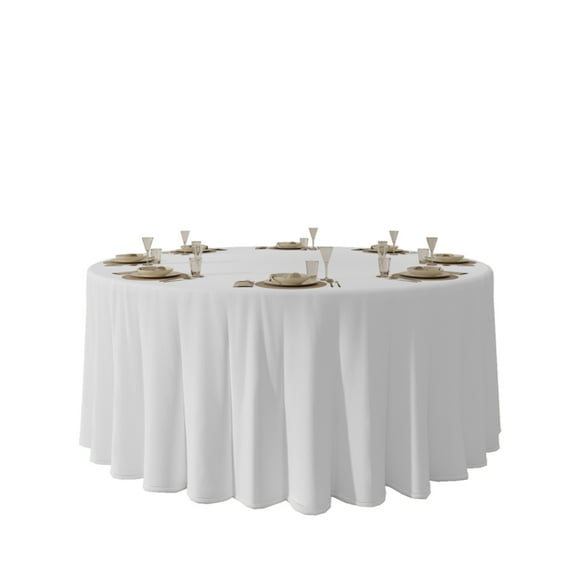 Urby 1pcs White Round Tablecloth Linen for Dining, Party and Events,120inch