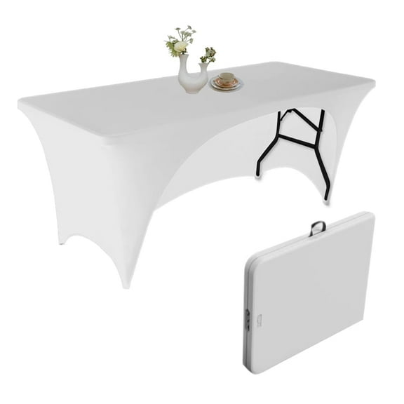 Urby 1pcs White Spandex Open Back Tablecloth Cover for 6ft Folding Table for Events