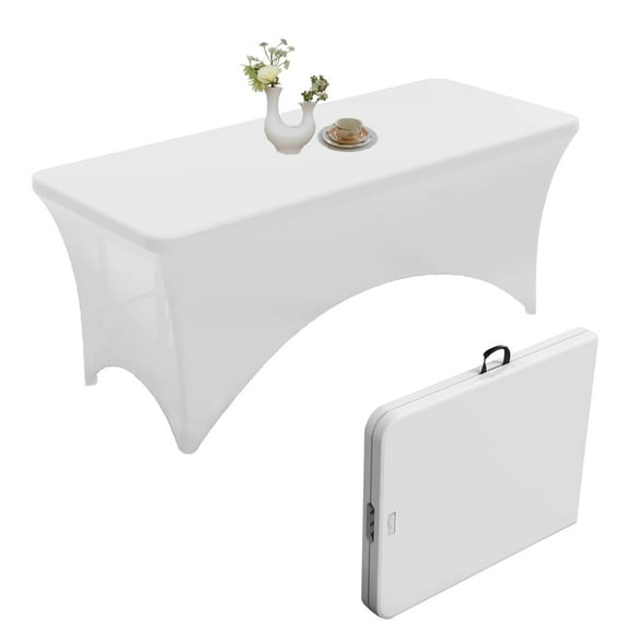 Urby 1pcs White Spandex Tablecloth Cover for 6ft Folding Table for Party and Events