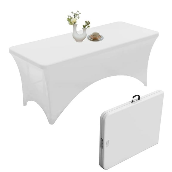 Urby 1pcs White Spandex Tablecloth Cover for 6ft Folding Table for Party and Events