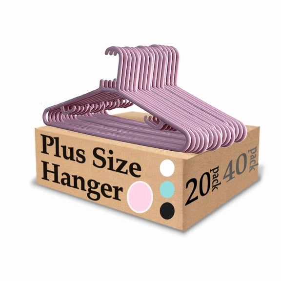 Urby Extra Wide Hangers for Plus Size Clothes, 19 Inch Plus Size Hangers, Durable Space-Saving Plastic Hanger for Oversized. Pink 20PK