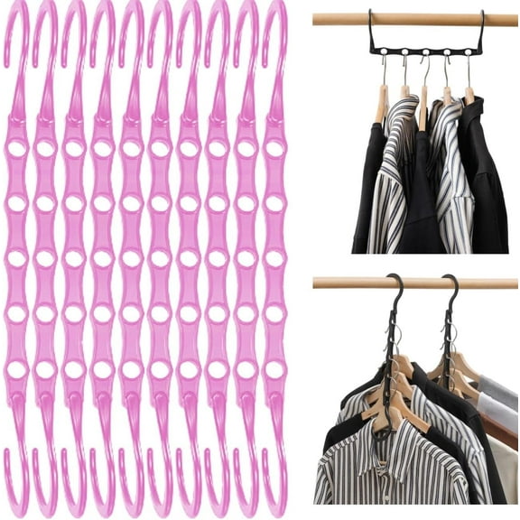 Urby Multi Hangers Space Saving for Clothes, Sturdy Stackable Hangers with 5 Holes for Dorm Room Closet 10 Pack, Purple