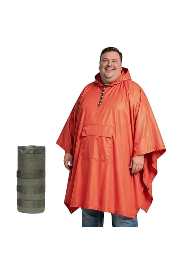 Plus Size Adult Rain Poncho with Hood, Poncho Para Lluvia, Tactical Ponchos Adult, Orange