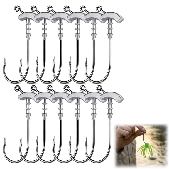 Urchin Bait Hooks, Weighted Sea Urchin Hooks with Barbed Keeper, Sizes 1/0-5/0 for Soft Plastic Bass Fishing (1/0,12Pcs)