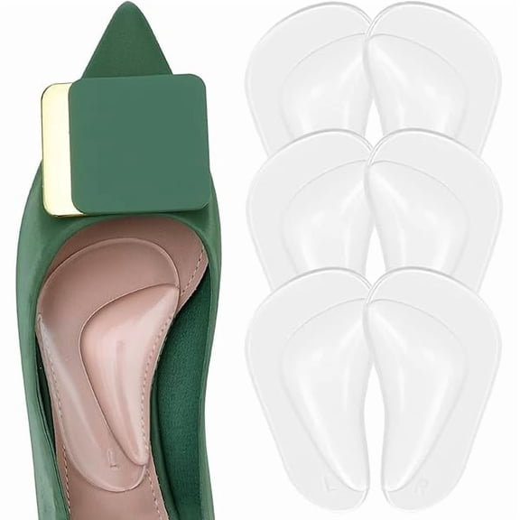 Urchoice Gel Arch Support, 3 Pairs Shoe Insoles for Flat Feet, Reusable Arch Inserts for Plantar Fasciitis, Adhesive Arch Pad for Relieve Pressure and Foot Pain, 3pairs-crystal