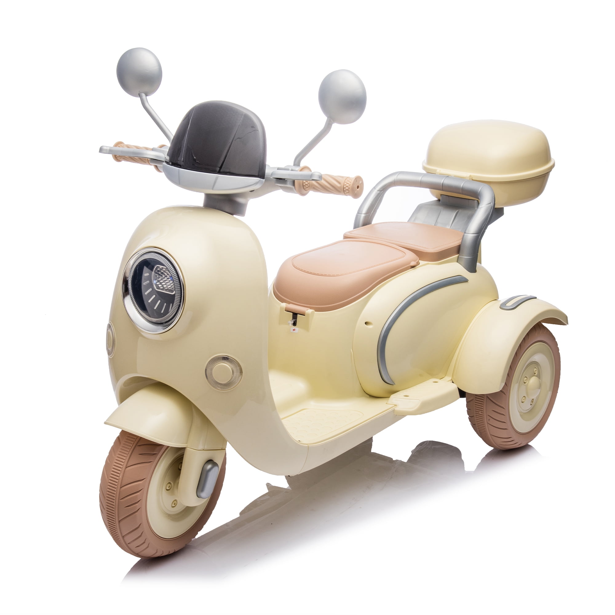 Urday 12V Kids Electric Motorcycle with Parent Seat, Dual 25W Motors 3-Wheeled Ride On Toy, Bluetooth Music, USB, High Weight Capacity 132 lbs, Beige