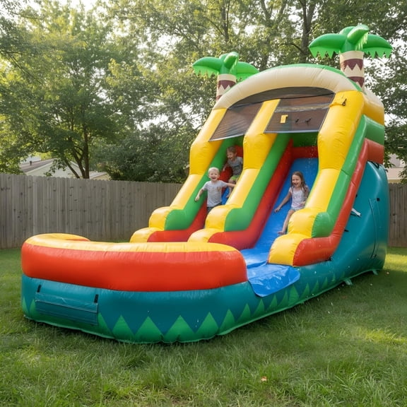 Urday 20x10FT PVC Inflatable Water Slide Tropical Palm Bounce House Combo w/ Blower