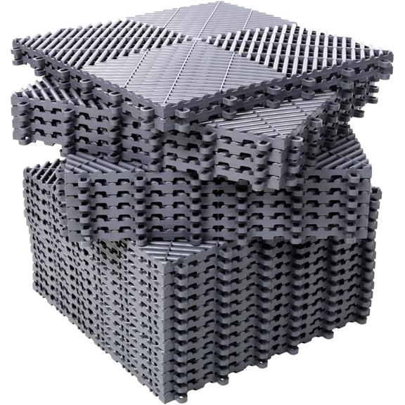 Urday 25pcs Garage Floor Tiles, 15.6"x15.6" Interlocking Non-Slip Floor Mats, High-Impact Drainage Deck Splicing Tiles for Garage, Gym & Patio, Yellow