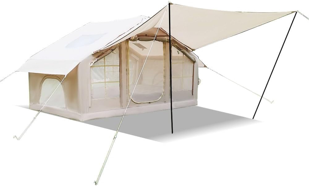 Urday 68 Sq. Ft. Inflatable Camping Tent, Waterproof 4 Season Air Tent with Skylight, 420D Oxford Glamping Tent for Family