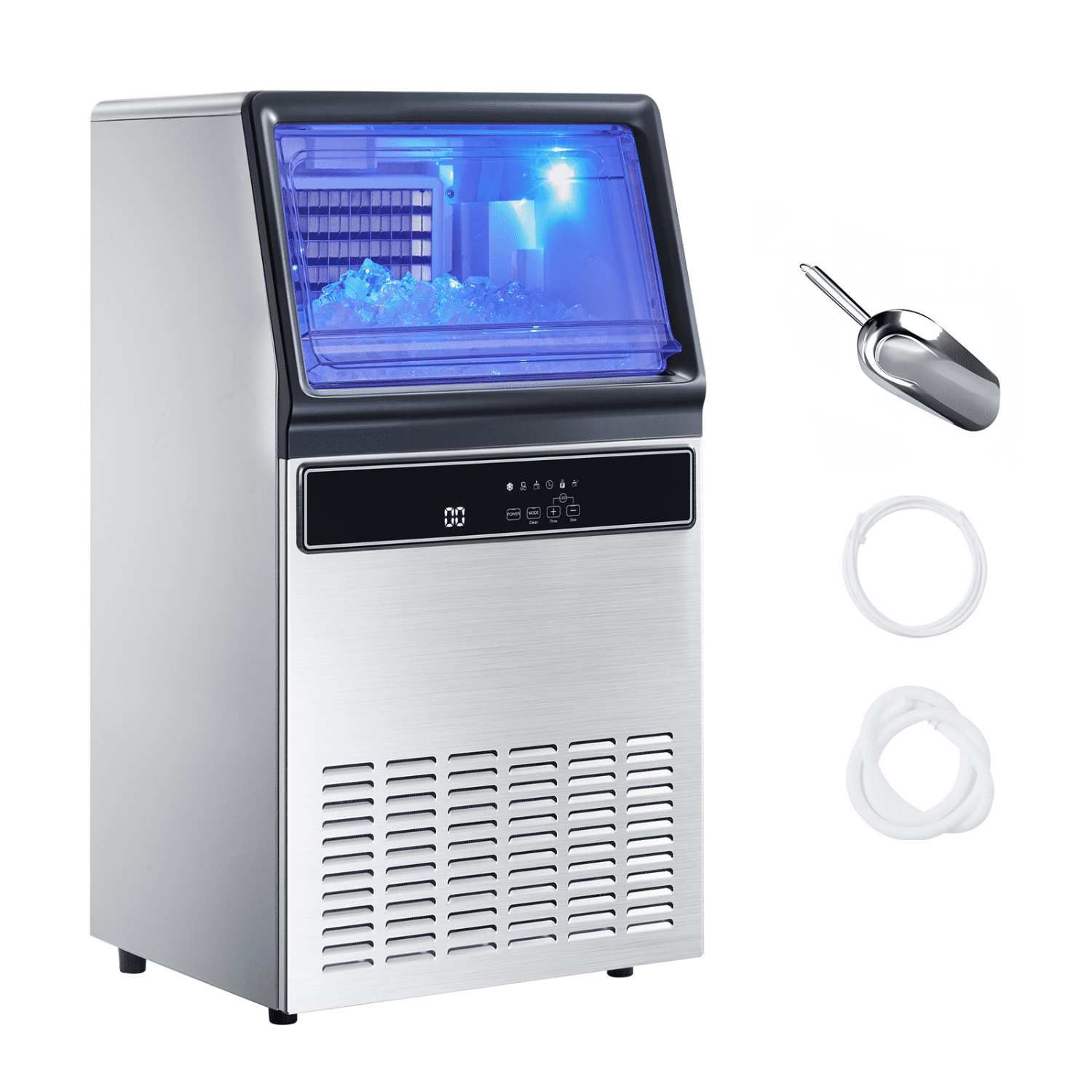 Urday Commercial Ice Maker Machine, 130 lbs/24h High Yield with 33 lbs Storage, 45 Clear Cubes per Cycle, Stainless Steel Under Counter & Freestanding Ice Machine for Home, Bar, Cafe, Restaurant