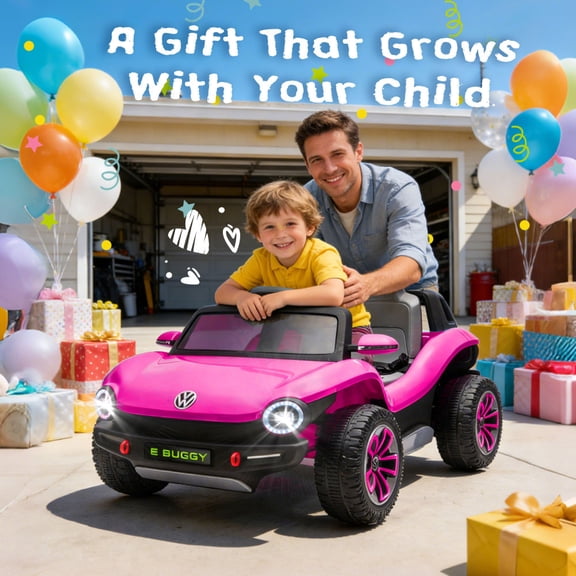 Urday Licensed Volkswagen Beetle 12V Kids Ride On Car, Electric Toy Vehicle with 2.4G Remote Control, 4-Wheel Suspension, BT Music, LED, Girl gift