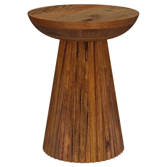 Ureo Round Accent Side Table-Cone Pedestal Base-Brown Mango Wood