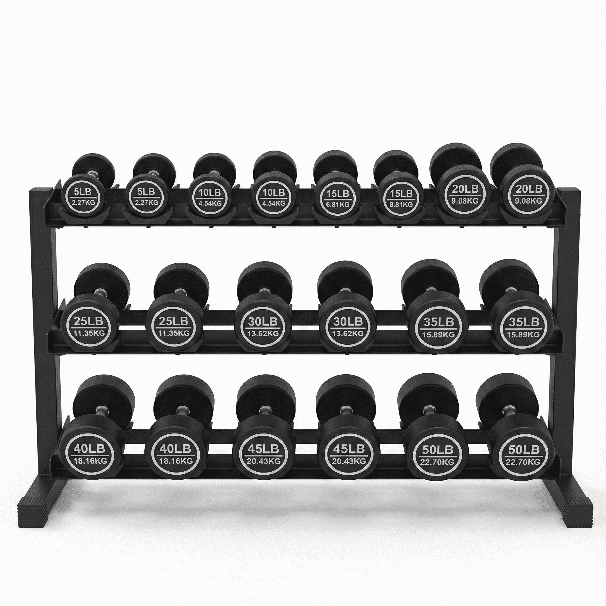 Dunbell Set Rack Urethane Dumbbell Set with Rack, 5-50 LB, 10 Pair of Commercial Grade ...