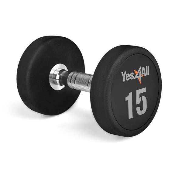 Urethane Dumbbell with Anti-Slip Knurled Handle 5-50 LB for Muscle Building - Sold Individually