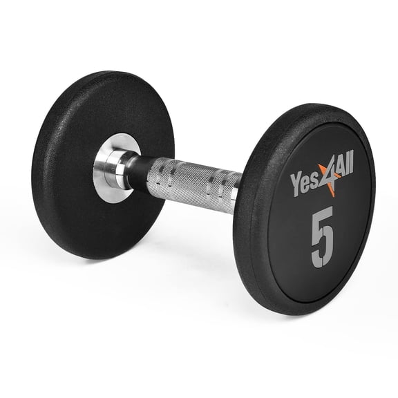 Urethane Dumbbell with Anti-Slip Knurled Handle 5-50 LB for Muscle Building - Sold Individually