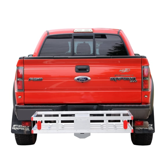 Uriah Products 500 lbs Aluminum Hitch Cargo Carrier for 2" Receiver, Lightweight Rust-Resistant Rear Cargo Basket with Anti-Wobble Hitch Pin, Red Hinges & Space-Saving Design for Travel, Road Trips