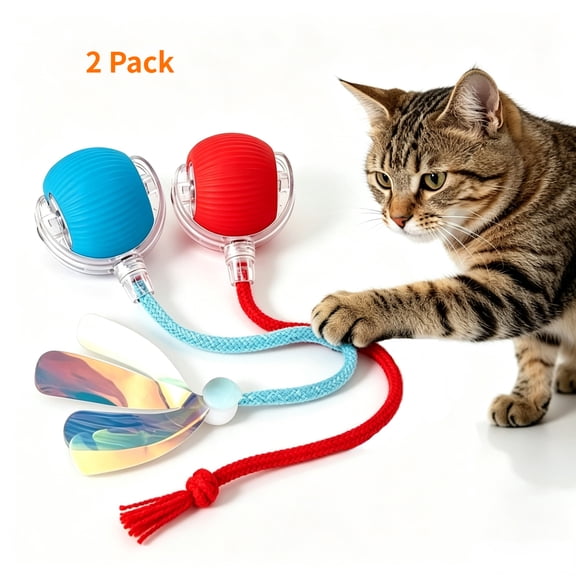 Urieessian Interactive Cat Toy Ball 2 Pack , Rechargeable Automatic Rolling Ball, 2-Speed Obstacle Avoidance Toy for Indoor Bored Cats (Blue+Red)