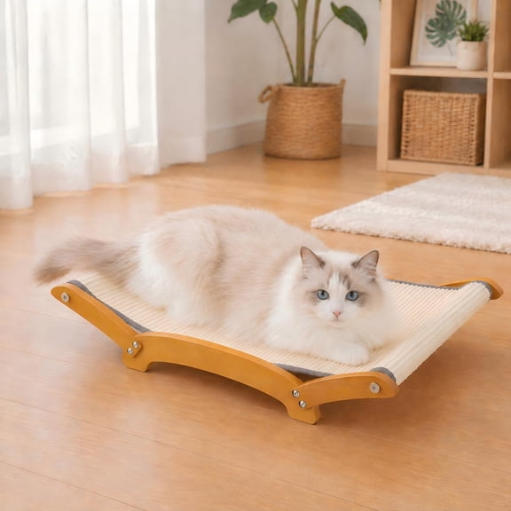 Urieessian Extra Large Sisal Cat Scratcher Bed, Durable Wooden Cat Scratching Post with Hammock for Indoor Cats to Lounge Sleep and Scratch, Natural Sisal Scratch Pad with Sturdy Solid Wood Frame